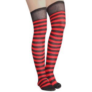 Black/Red Striped Thigh Highs